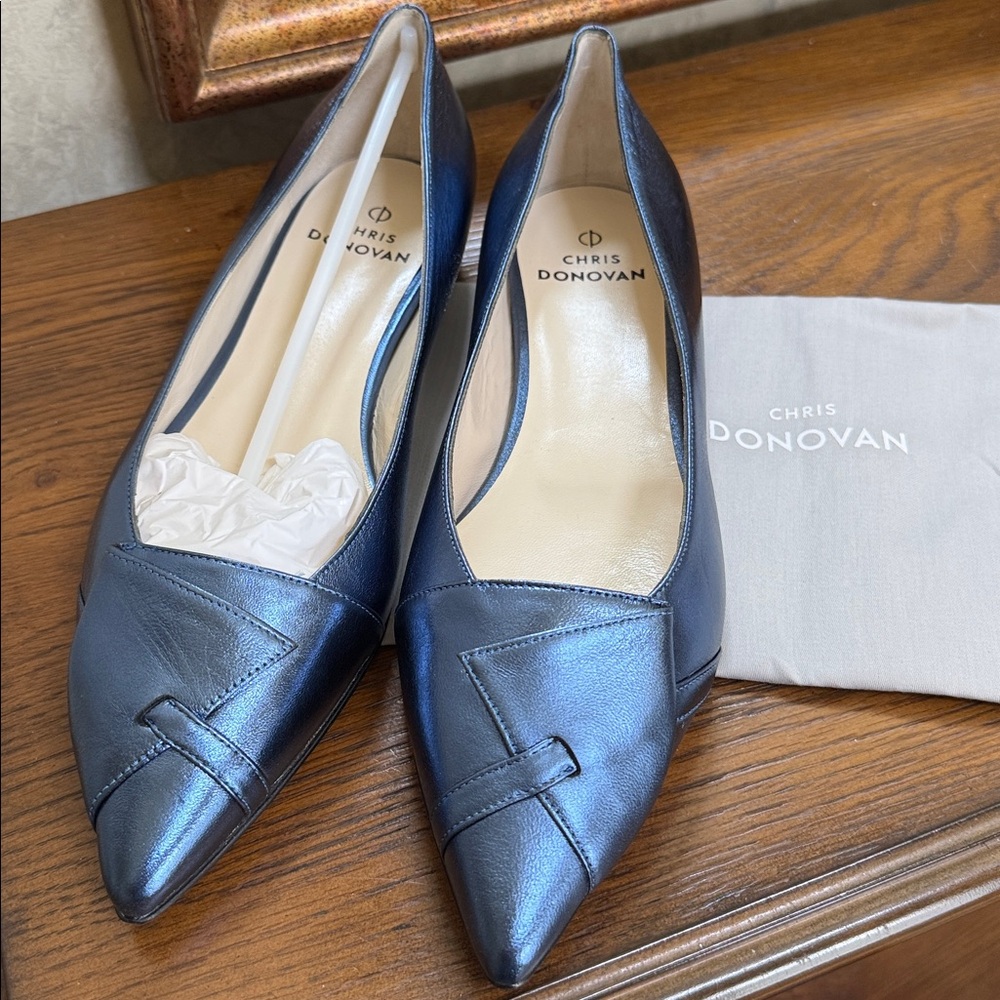 Chris Donovan Blue Leather Pointed-Toe Flats. Size 40 1/2 Size 10. Made in Italy